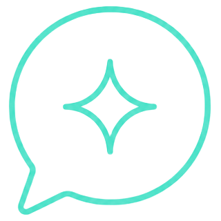 Line icon of an answer bubble with a sparkle