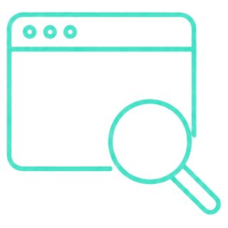 Line icon of a browser window with a magnifying glass
